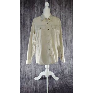 Travelsmith Cotton Button Up Tunic Shirt Roll Tab Sleeve Ivory Hi Low Large L